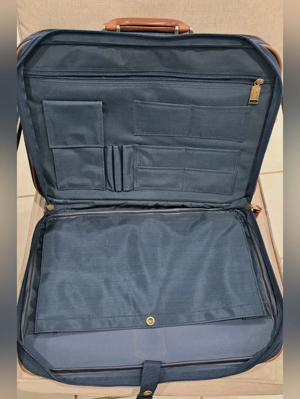 Vintage PGA Tour Suitcase Luggage - Blue Nylon & Tan Leather